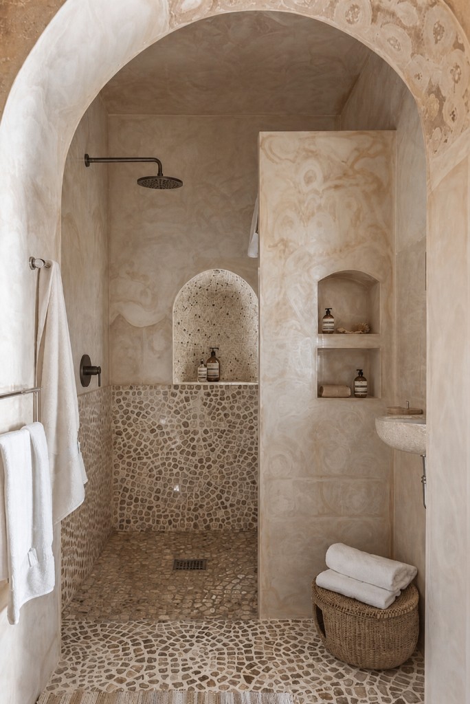 Arched Pebble Shower Grotto