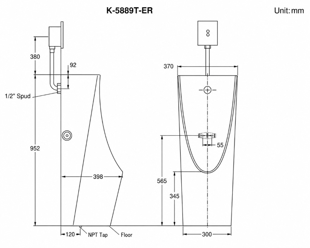 Kohler Struktura floor standing urinal dimension diagram