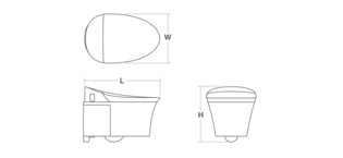 Kohler Veil wall-hung toilet dimension diagram: L depth, H height, W width
