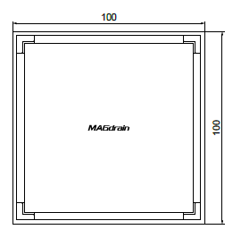 MAGdrain MDF36Q50 series plan drawing, 100 by 100 mm square