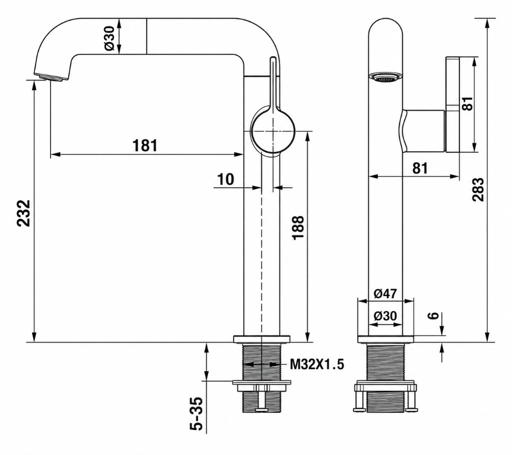 Aalto 1165GM technical dimensions diagram