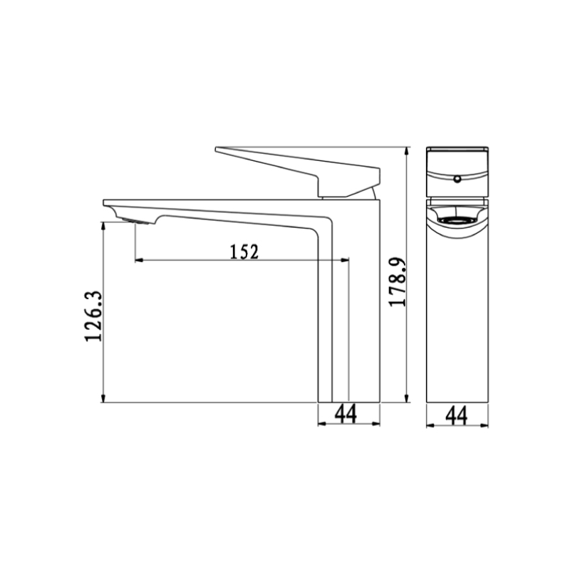Aalto Basin Mixer 6002 technical dimensions diagram