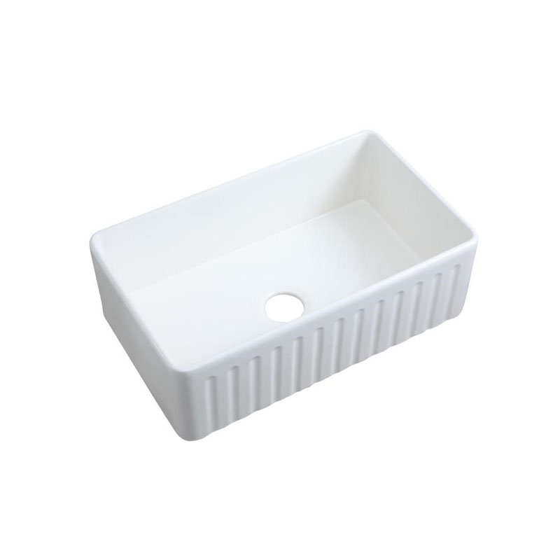 Aalto fireclay farmhouse sink, white glaze, fluted apron front