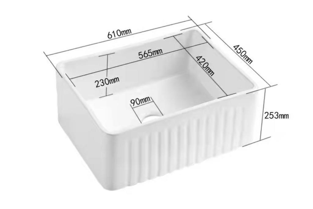 Aalto fireclay sink 2418 technical dimensions diagram