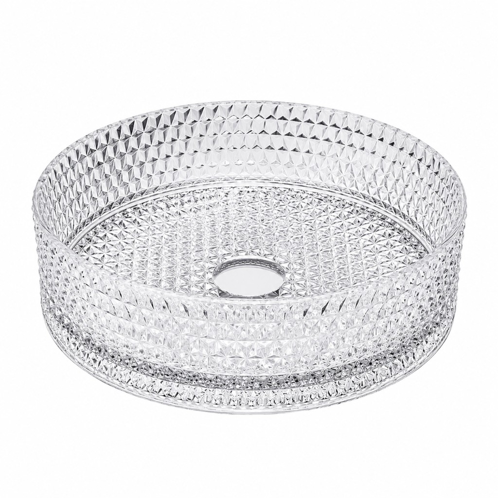 Aalto GL01 abovecounter basin, round, faceted translucent glass, ready stock