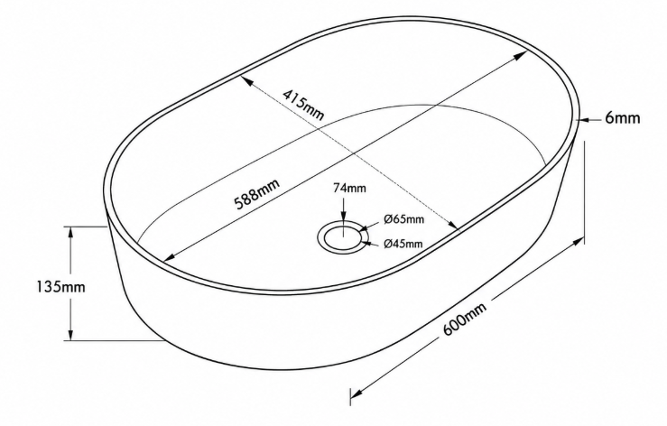 Aalto Wash Basin 78326 plan and section with dimensions (mm)