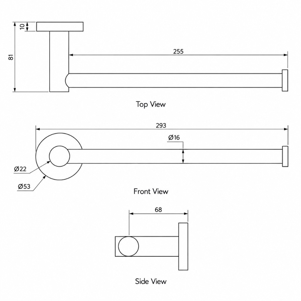 Elysian Hand Towel Holder technical dimensions diagram