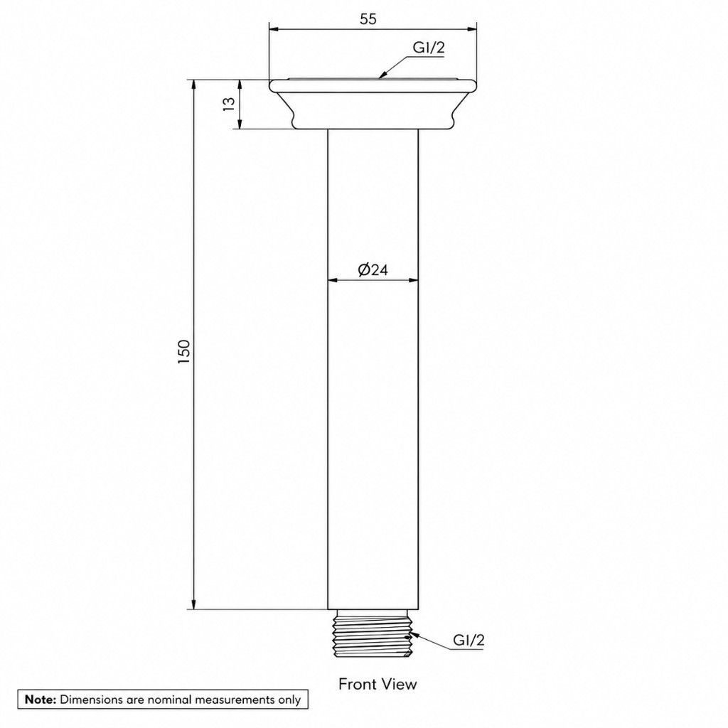 Kingsley Shower Dropper 150mm technical dimensions diagram
