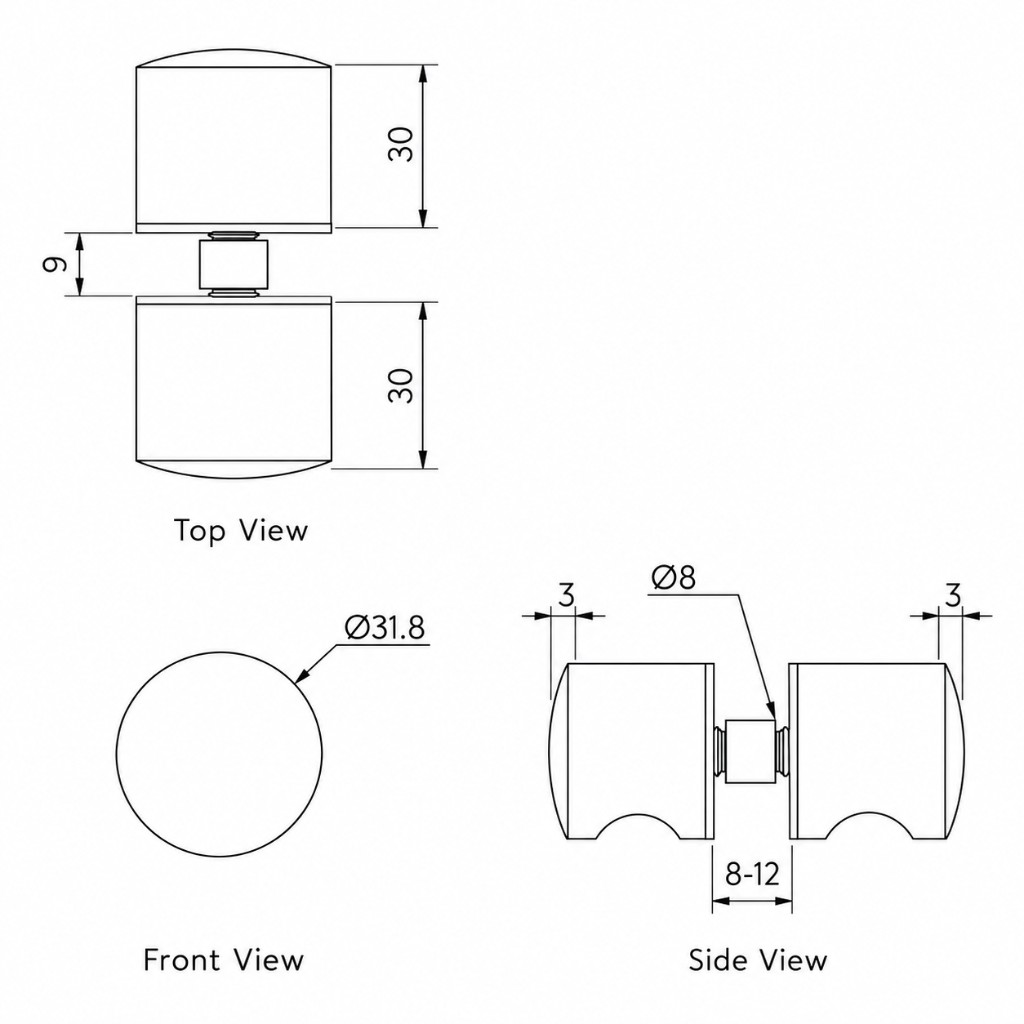 Livio Shower Door Handle technical dimensions diagram