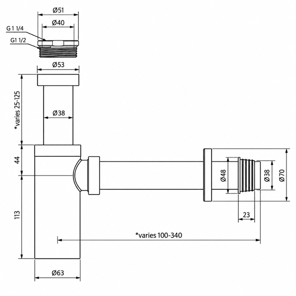 Marli Bottle Trap Round technical dimensions diagram