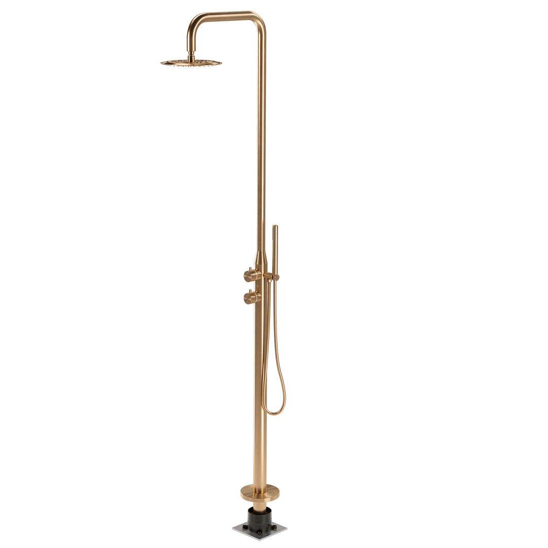 ABI Sola 316 Freestanding Outdoor Shower Set in Brushed Copper