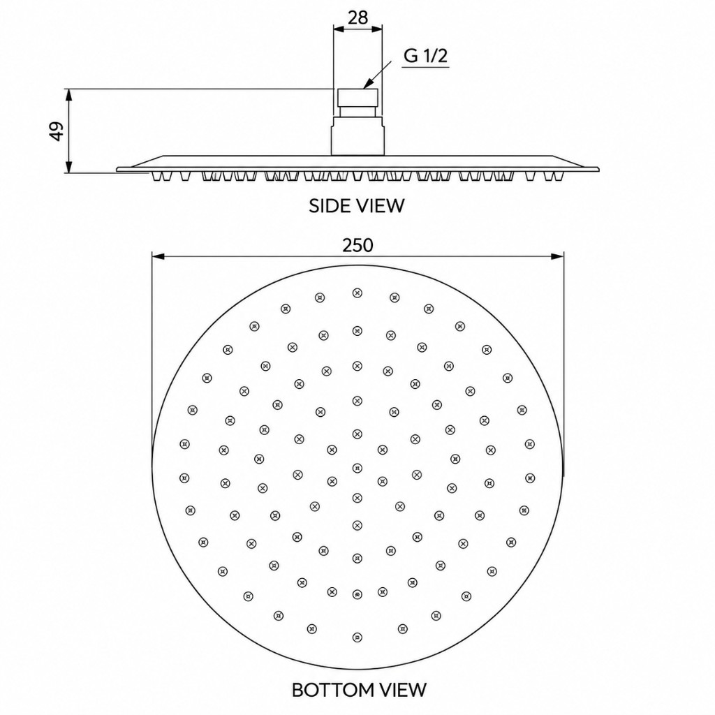 Sola 316 Shower Head technical dimensions diagram
