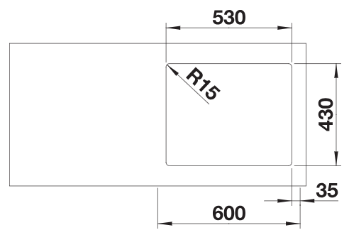 BLANCO ANDANO 500-IF installation plan with minimum 600 mm cabinet