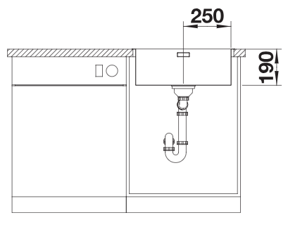 BLANCO ANDANO 500-IF front section showing bowl depth 190 mm