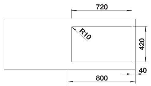 BLANCO QUATRUS 700-IU worktop cutout dimensions including R10 corners
