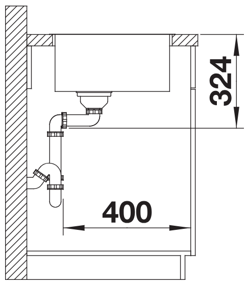 BLANCO QUATRUS 700-IU side section with cabinet and drain references