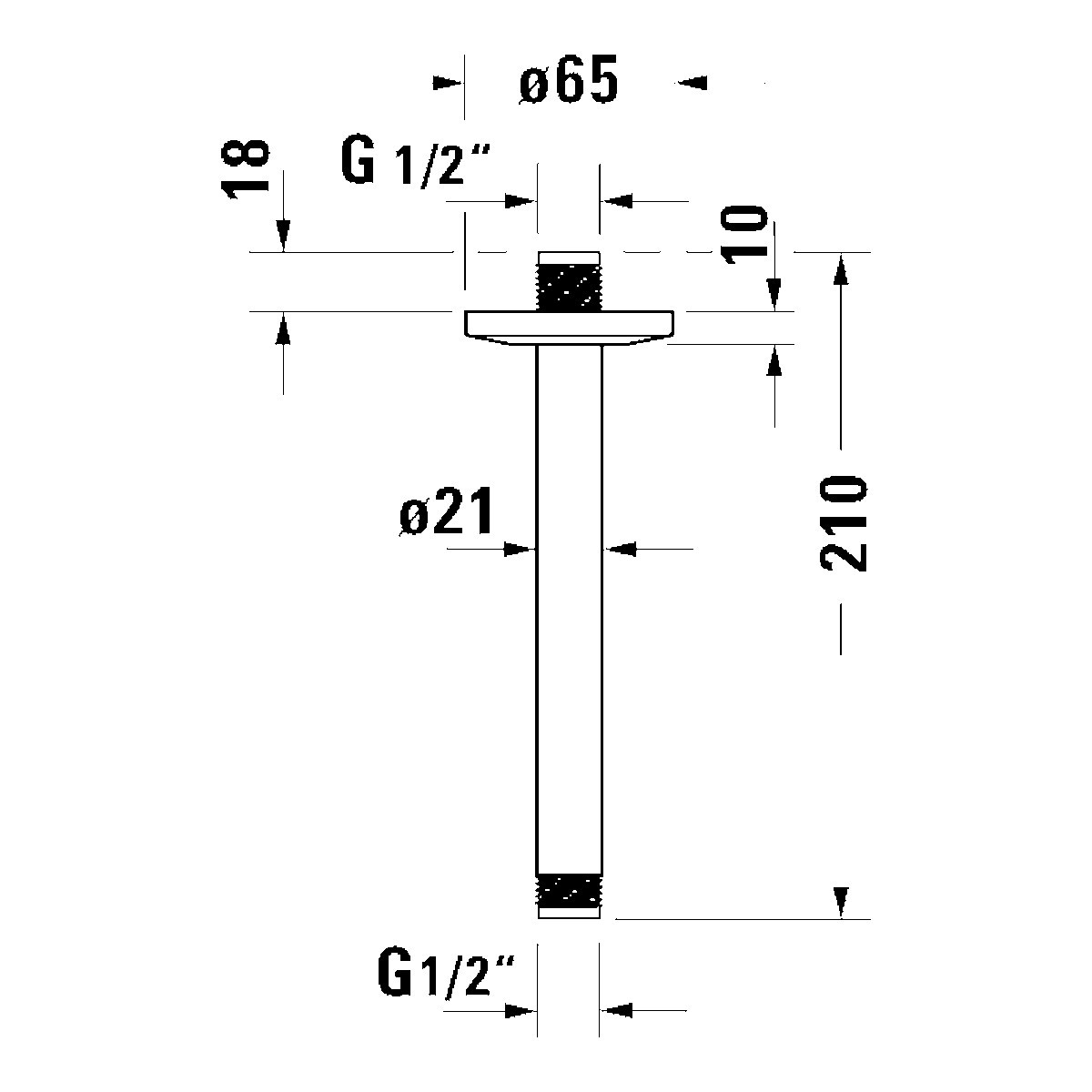 Duravit ceiling-mount shower arm technical dimensions