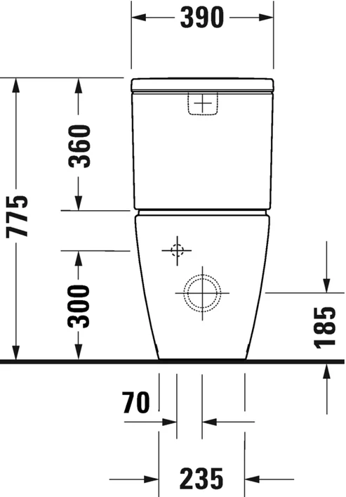 Duravit D-Neo Rimless close coupled toilet front elevation dimensions