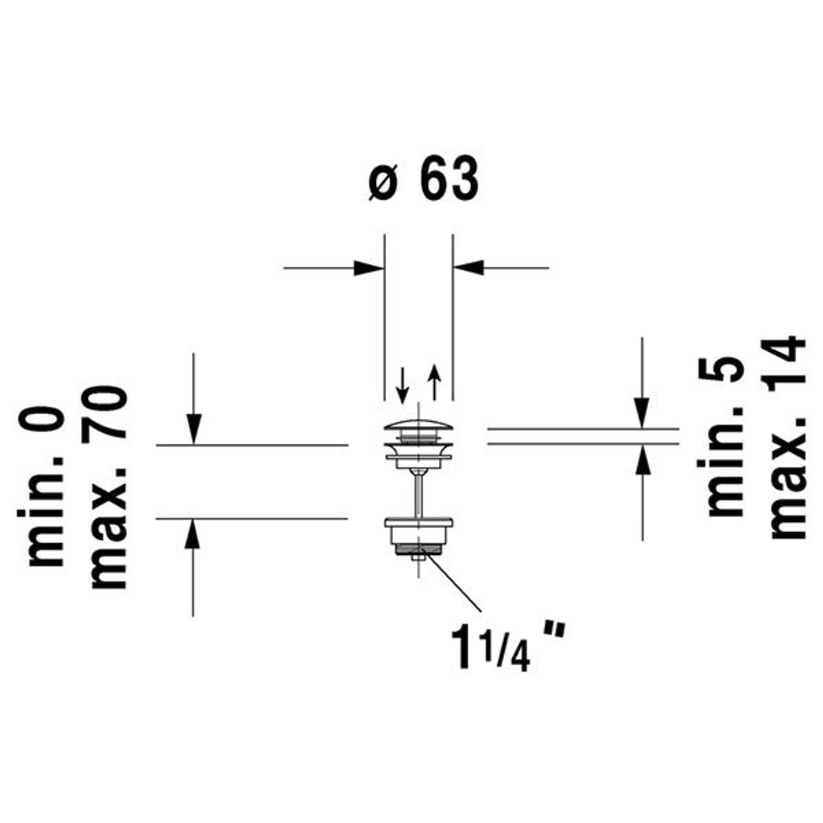 Duravit Universal push-open waste technical dimensions
