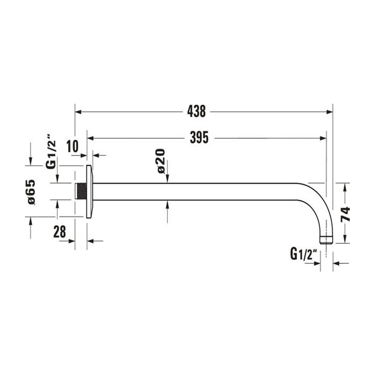Duravit wall-mount shower arm technical dimensions