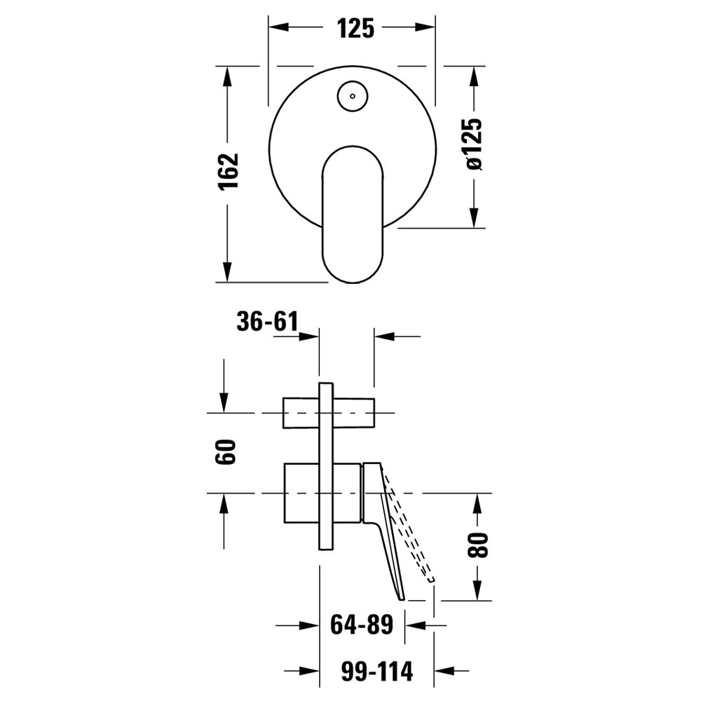 Duravit Wave concealed shower mixer 2-way dimensions in millimetres