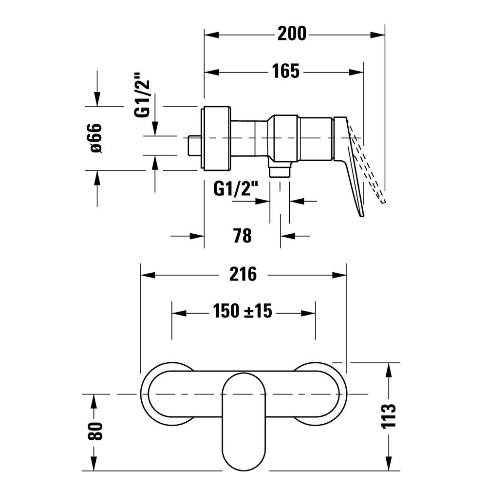 Duravit Wave exposed shower mixer technical dimensions