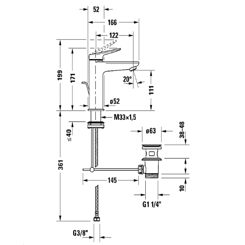 Duravit Wave Single Lever Basin Mixer M technical dimensions