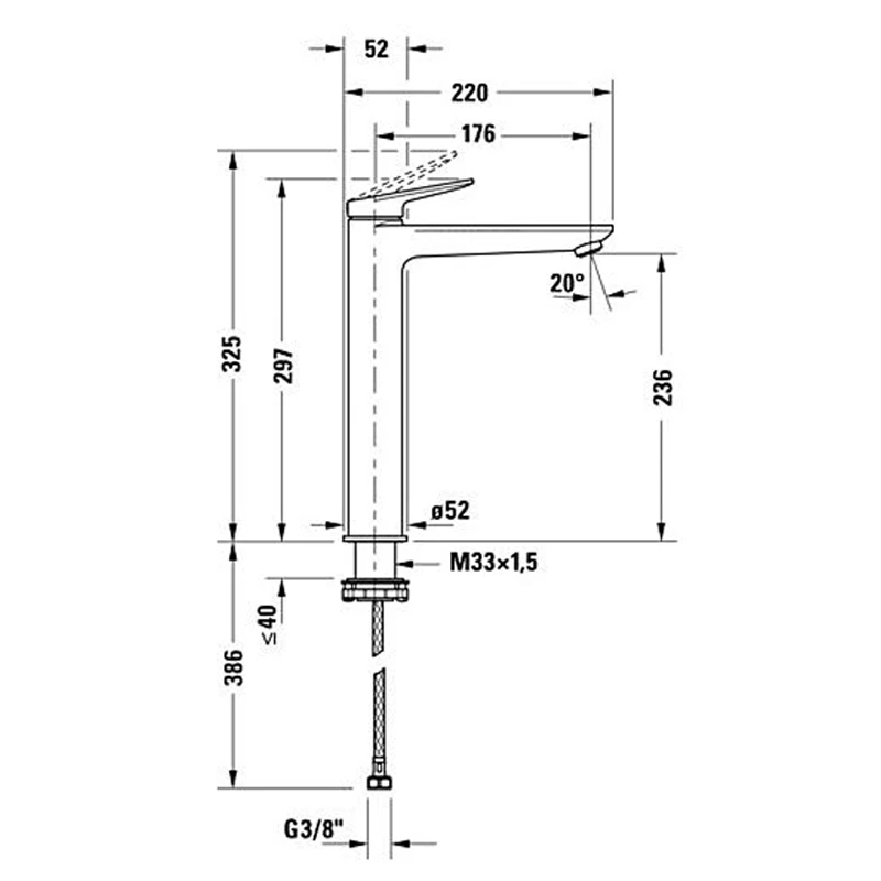 Duravit Wave Basin Mixer XL technical dimensions