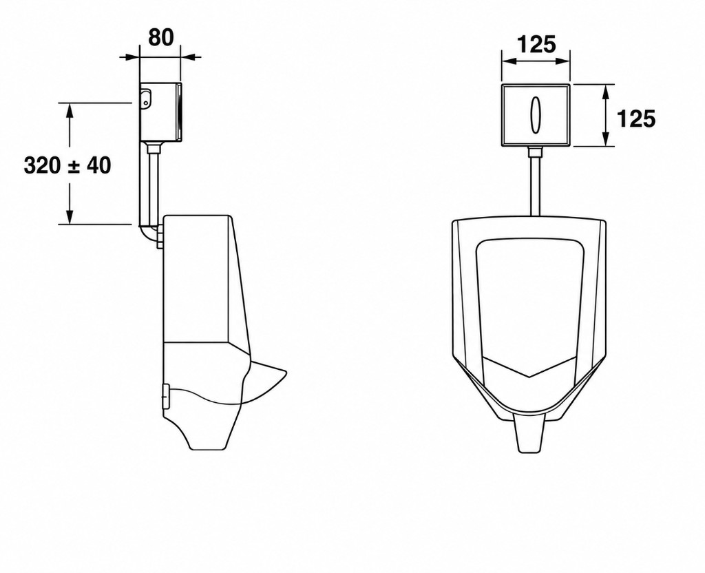 Kohler Urinal Sensor Flush installation dimensions diagram