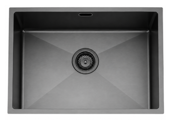 MONIC MBX-680 brushed gun metal stainless steel single-bowl kitchen sink, top view